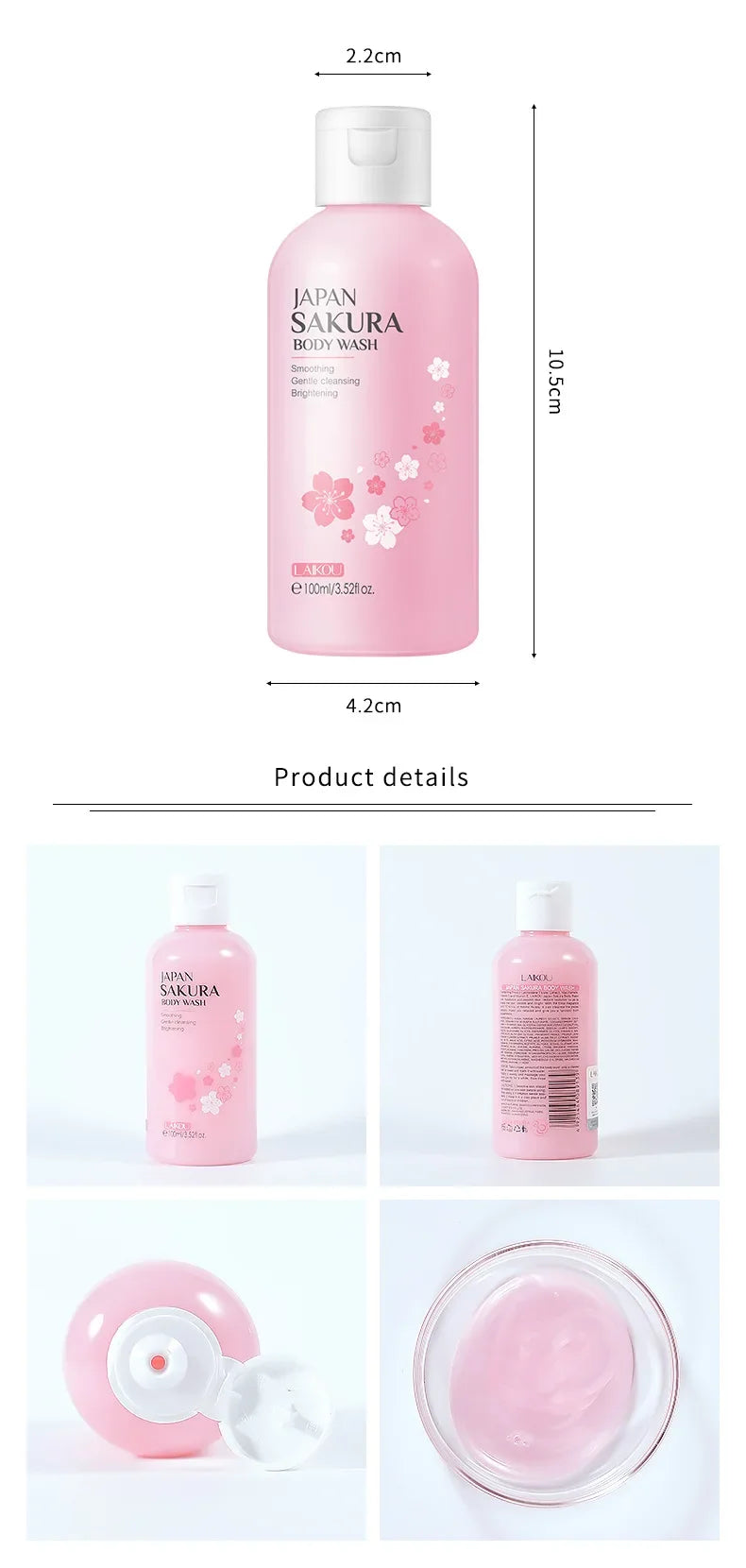 LAIKOU  Sakura Shower Gel Body Wash Brightening Exfoliating Smoothing Gentle Cleansing Moisturizing Bath Gel Women Men 100ml