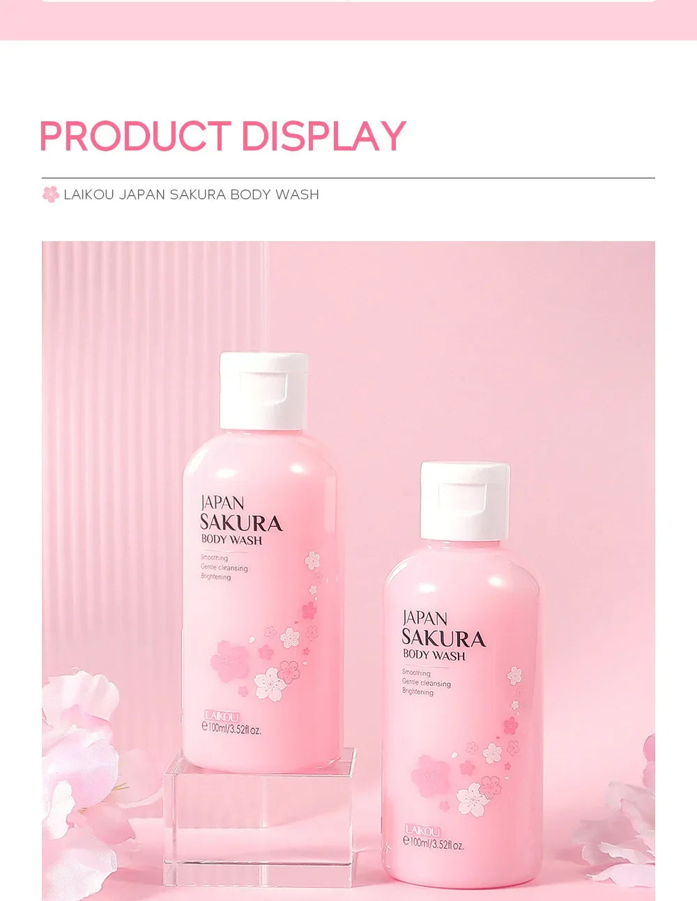 LAIKOU  Sakura Shower Gel Body Wash Brightening Exfoliating Smoothing Gentle Cleansing Moisturizing Bath Gel Women Men 100ml