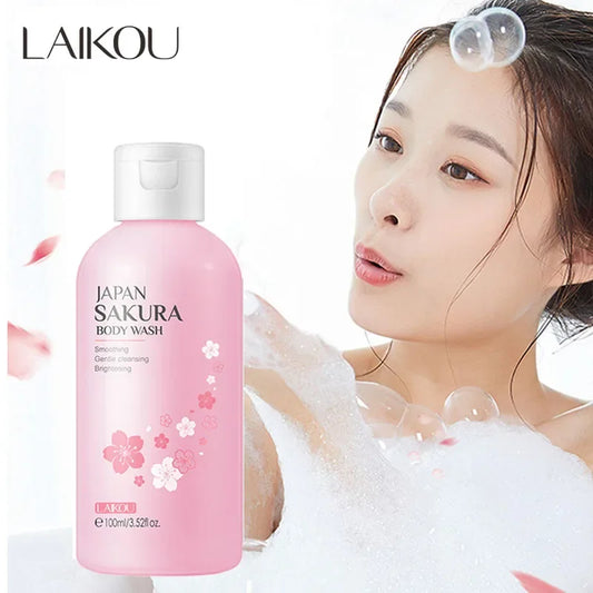 LAIKOU  Sakura Shower Gel Body Wash Brightening Exfoliating Smoothing Gentle Cleansing Moisturizing Bath Gel Women Men 100ml